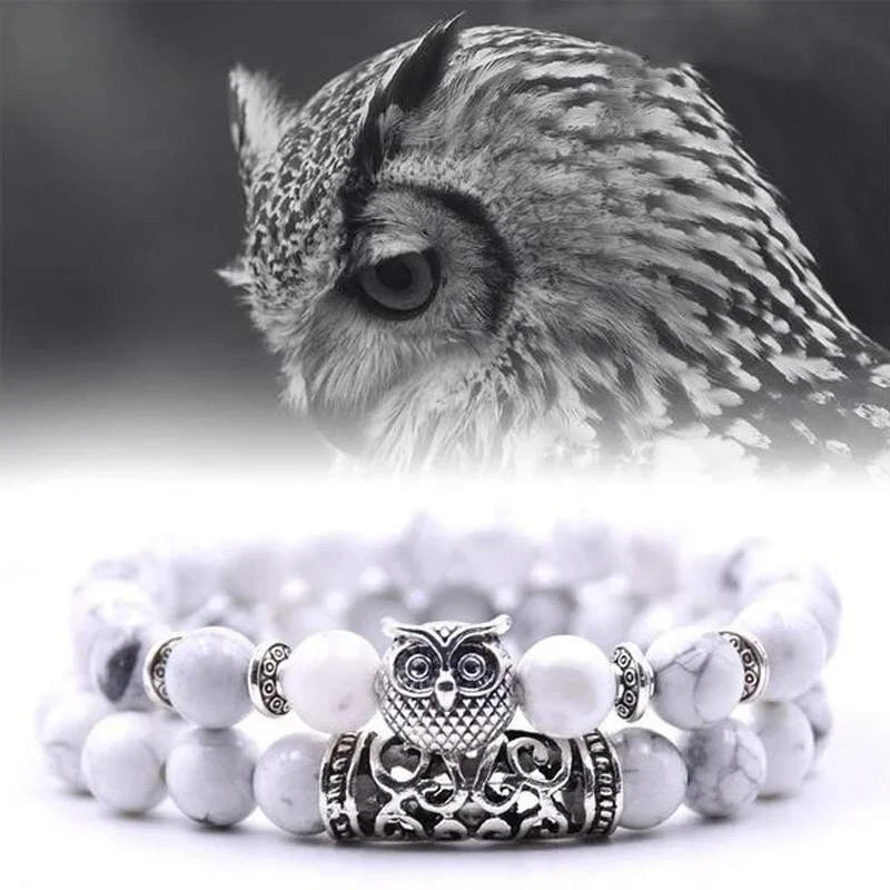 Crazymeow Owl Charm Natural Stone Bracelet