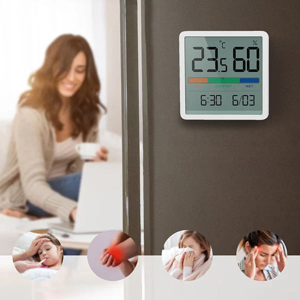 Indoor 3-in-1 Thermometer Hygrometer Clock