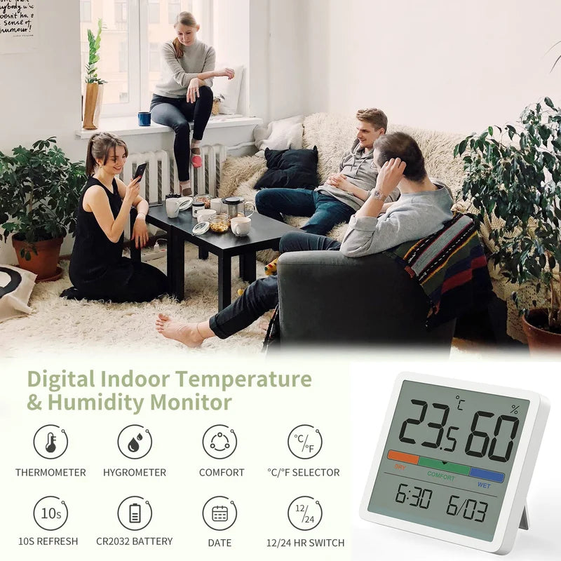 Indoor 3-in-1 Thermometer Hygrometer Clock