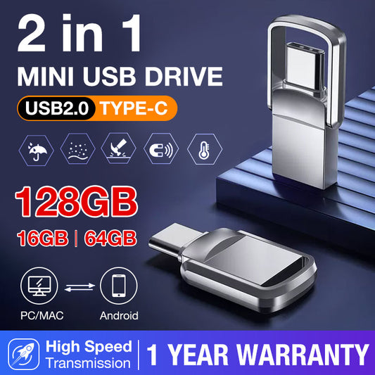 2-in-1 Mini USB Drive - Plug and Play