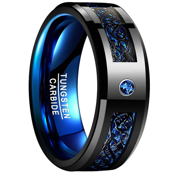 Heartsteel -- Titanium Steel Celtic Dragon Carbon Fiber Ring