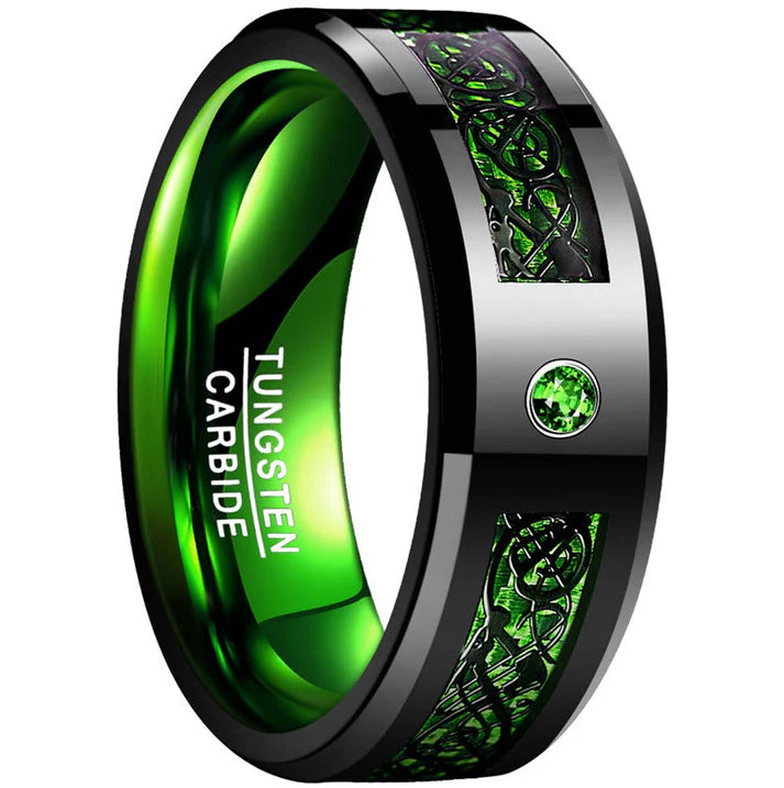 Heartsteel -- Titanium Steel Celtic Dragon Carbon Fiber Ring