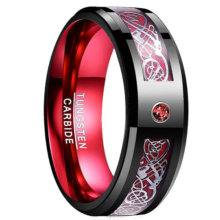 Heartsteel -- Titanium Steel Celtic Dragon Carbon Fiber Ring